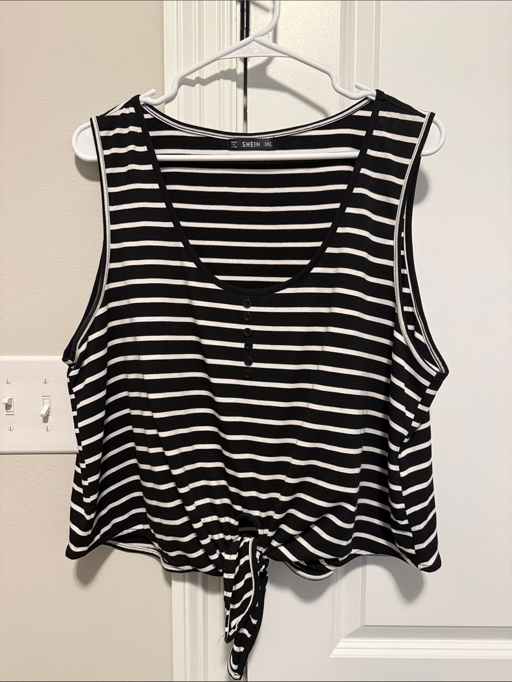 SHEIN Black & White Striped Tie-Front Tank
